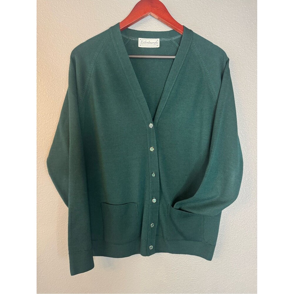 Edinburgh Women’s 100% New Lambswool Cardigan Forest Green UK 40 / Approx US L